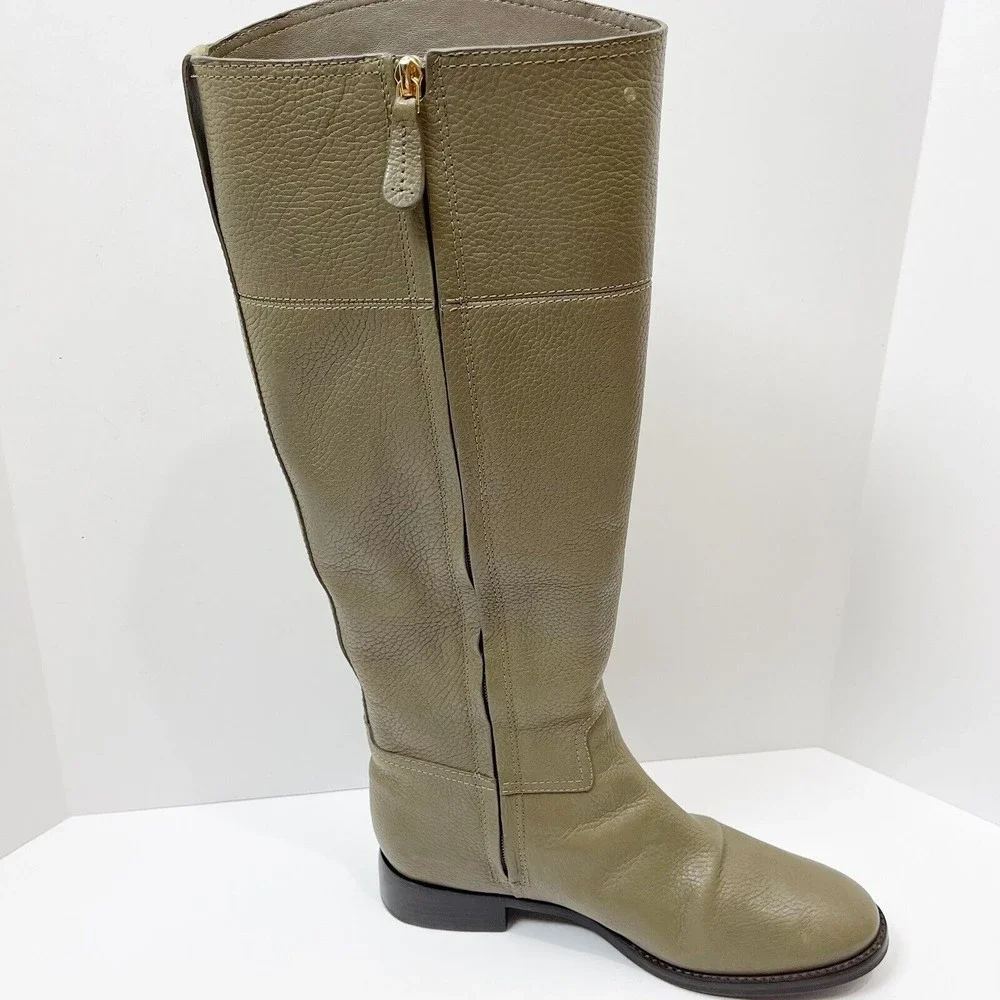 Tory Burch Junction Riding Boot Greenish Gray Low Heal - Picture 5 of 12